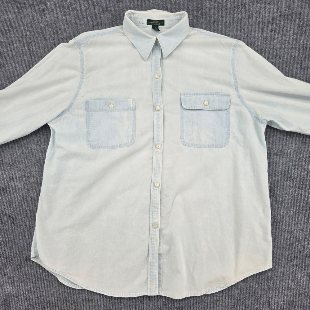 Lauren Ralph Lauren Jeans Co Womens XL Light Wash Denim Button Down Shirt 1104 - Picture 2 of 7
